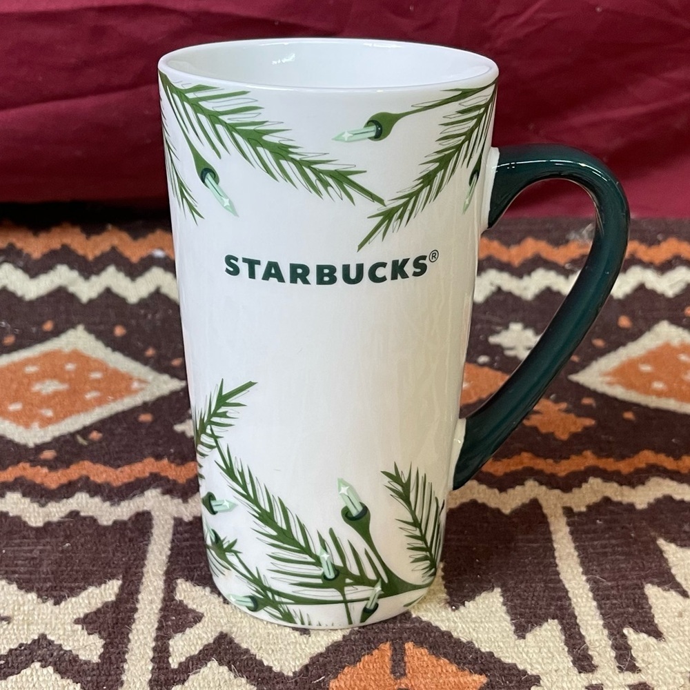 2020 Starbucks Holiday Ceramic Tall Mug Evergreen Christmas Tree Lights 16oz